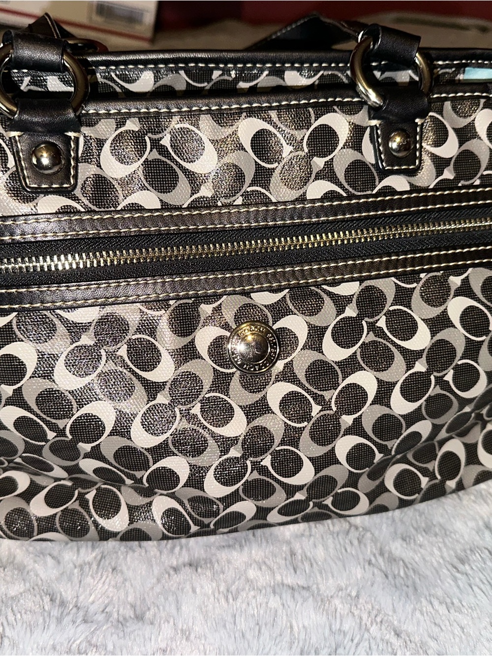 Coach Black and White Signature Canvas Shoulder Bag